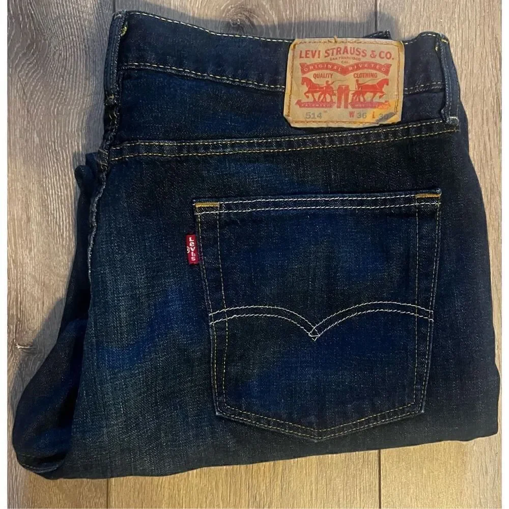 Levi’s 514 Men’s Size 36x30 Slim Straight Jeans Blue Dark Wash Denim Cotton